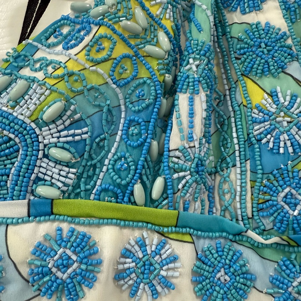 Beaded Blue Floral Embellished Top